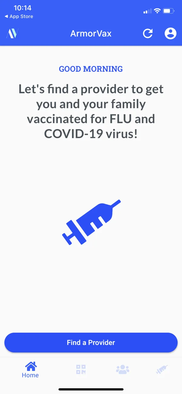 Historical ArmorVax mobile application screen