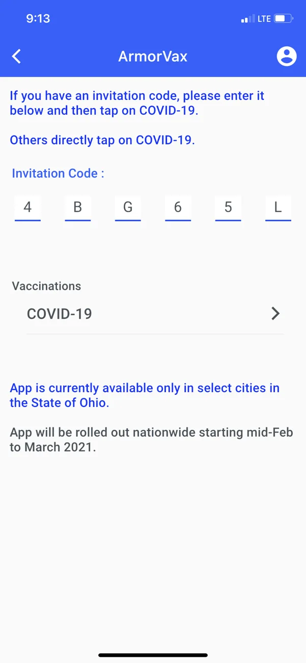 Historical ArmorVax appointment interface